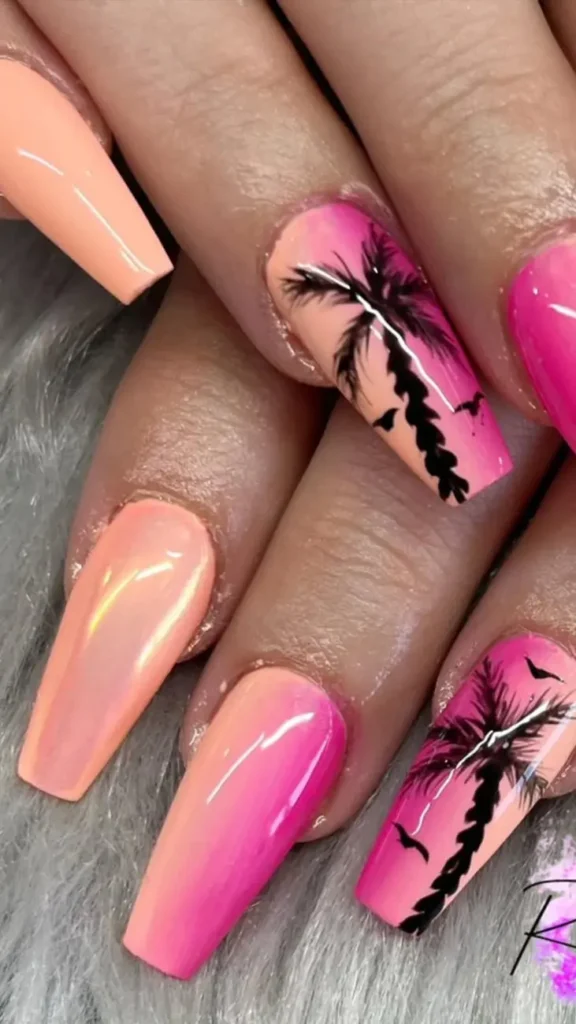 Rainbow Palm Trees Nail