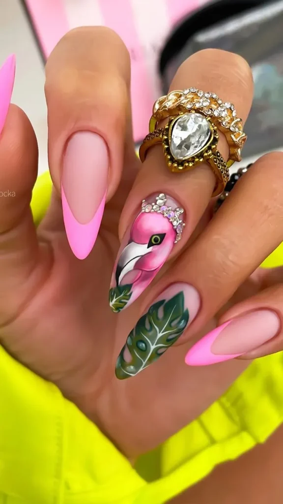 Tropical Leaves Accent Nail