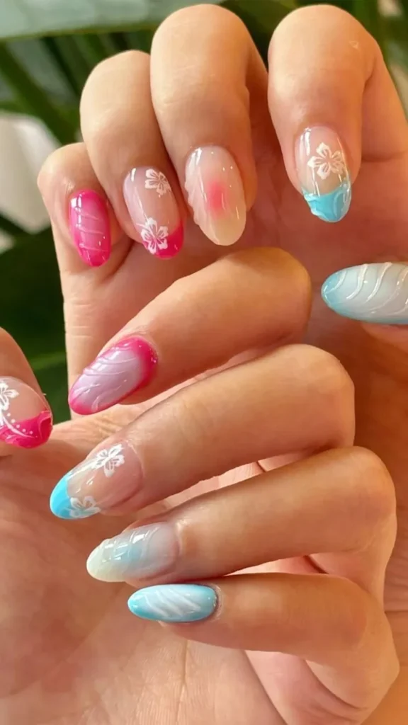 Tropical Floral Acrylics Cute Summer Nails Acrylics