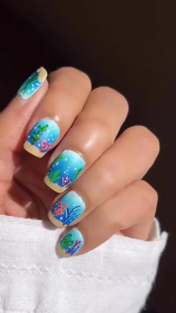Coral Reef Textures Cute Summer Nails Acrylics