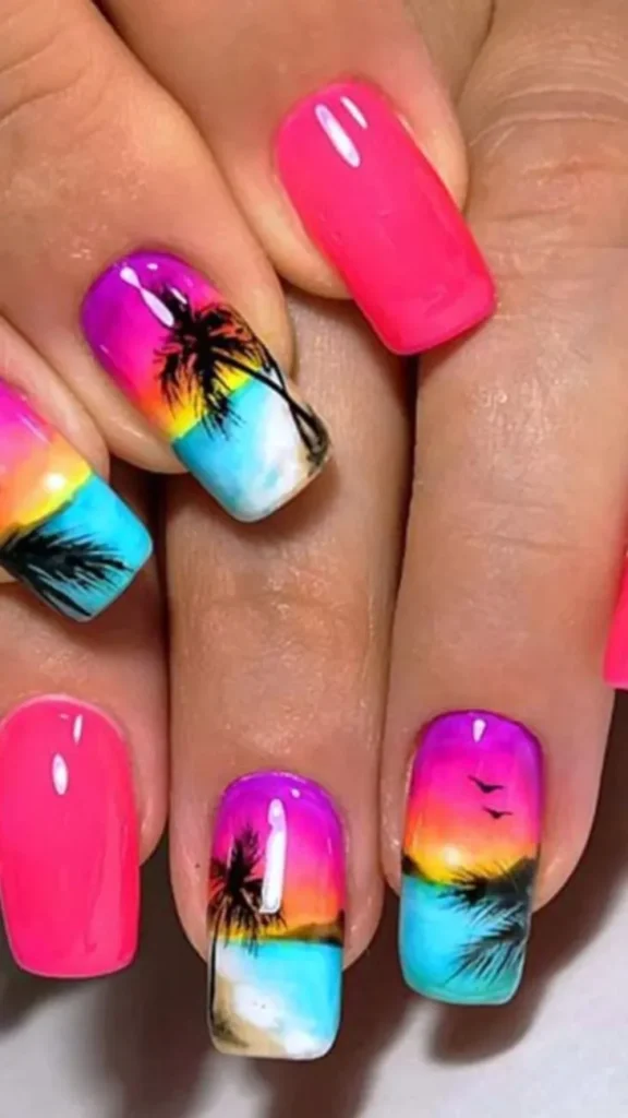 Tropical Sunset Dip Nails