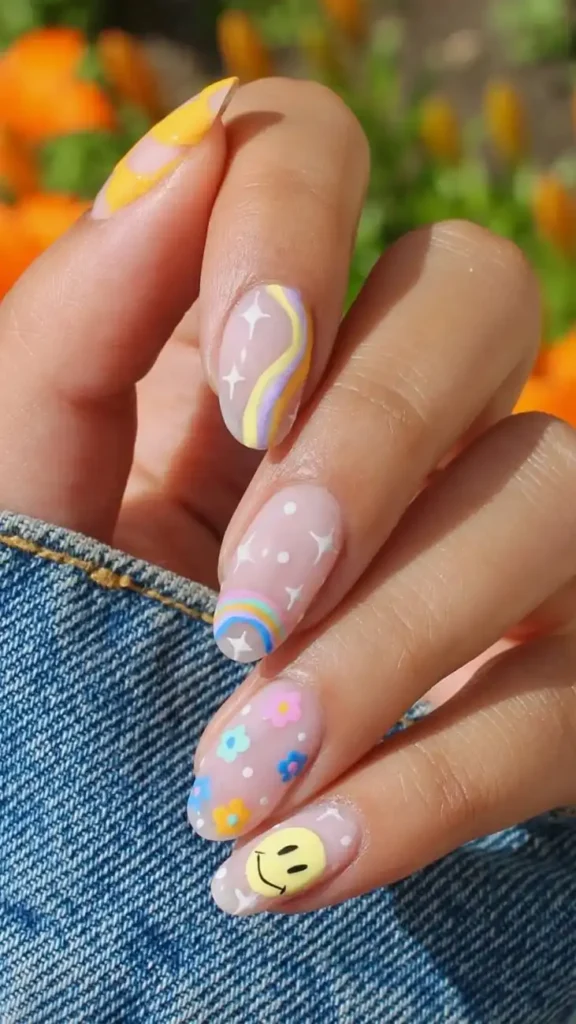 Mixed Summer Set Cute Nails Acrylics
