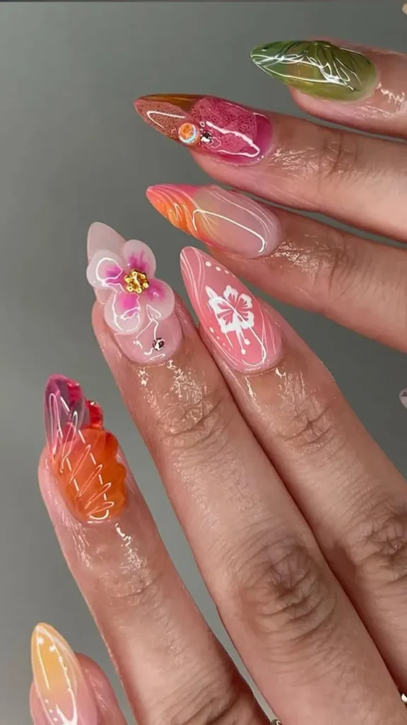 Tropical Hibiscus Nail