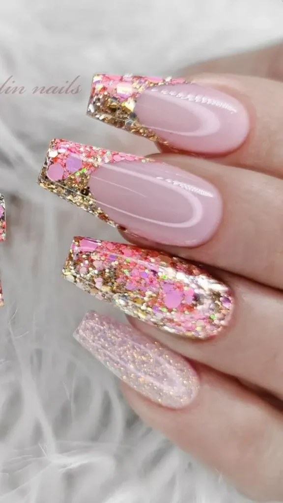 Tropical Gold Glitter Nail