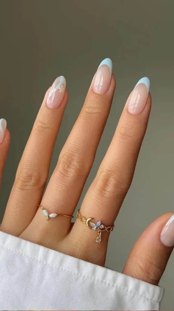 French Tip Nails with Flowers