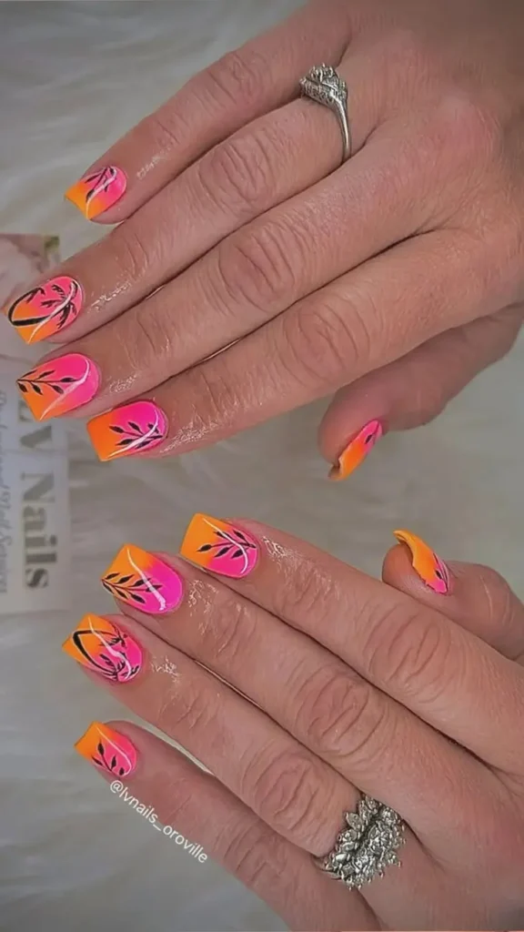 French Tip Nails with Flowers
