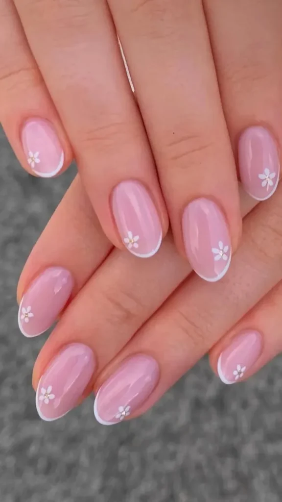 French Tip Nails with Flowers