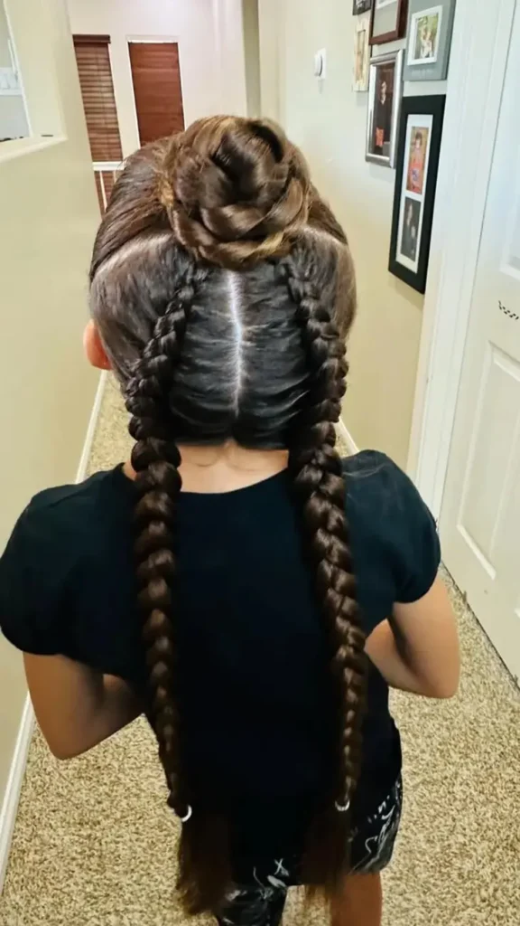 Double Twisted Pigtails into High Bun Dance Hairstyle