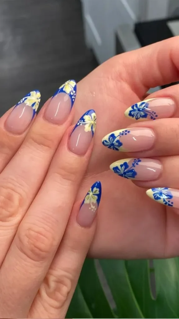 French Tip Nails with Flowers