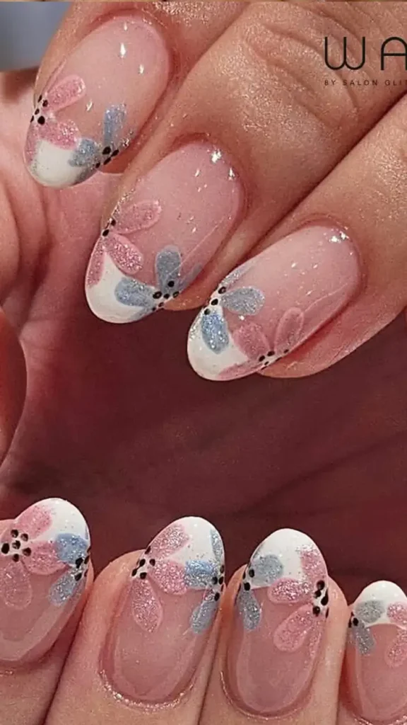 French Tip Nails with Flowers