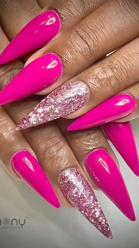 Hot Pink Stiletto Summer Nails