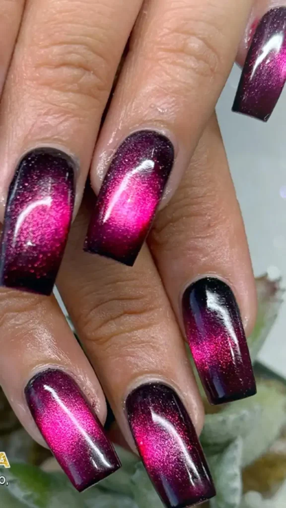 Hot Pink and Black Gradient Summer Nails
