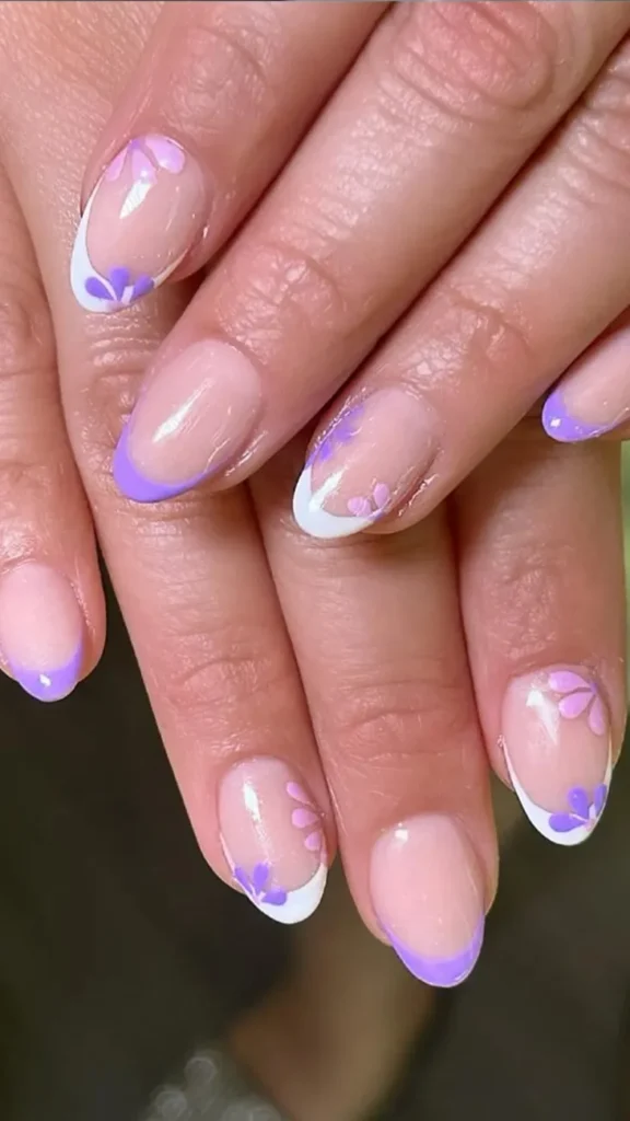 French Tip Nails with Flowers