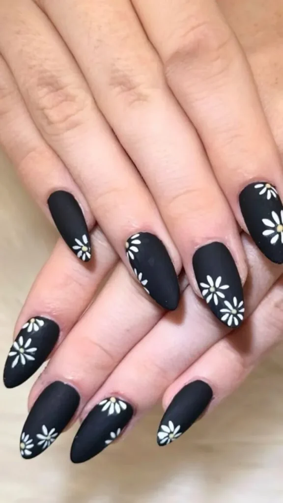 French Tip Nails with Flowers