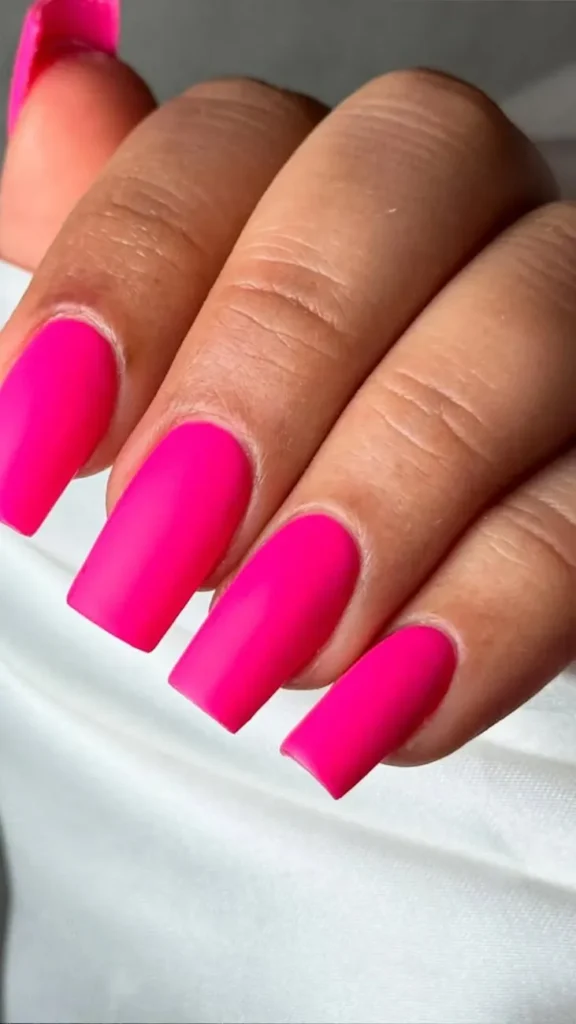 Matte Hot Pink Summer Nail