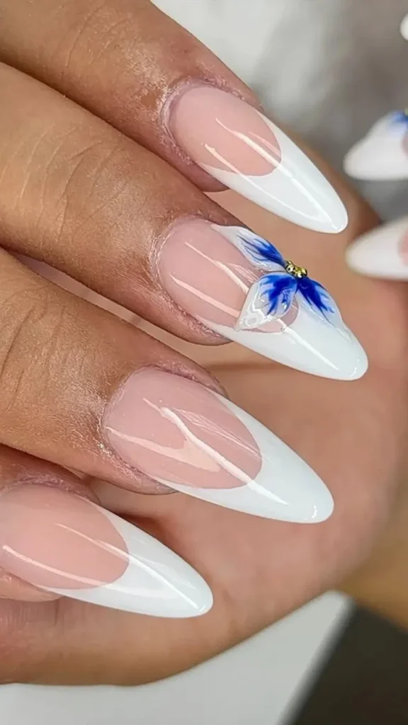 French Tip Nails with Flowers