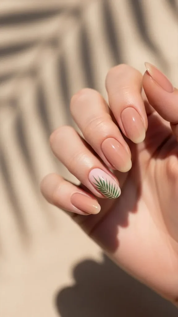 Minimal Palm Accent Tropical Summer Nail