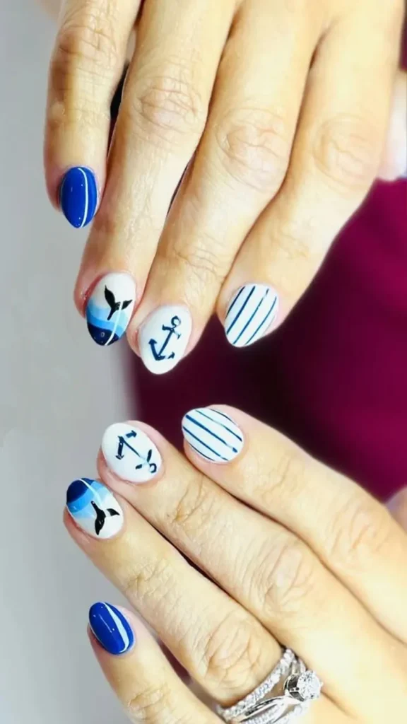 Nautical Stripes Nails Summer Vacation Nail