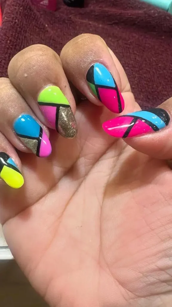 Neon Geometric Designs Nail
