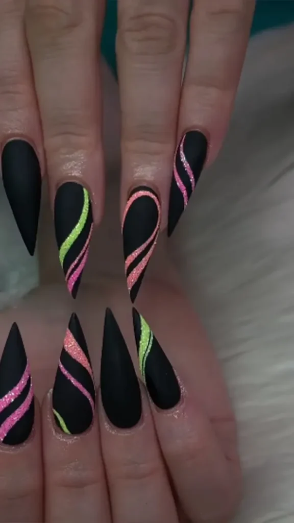 Neon Glitter Accents Nail