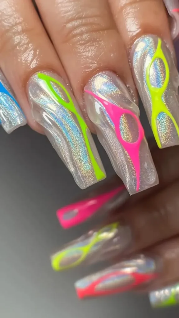 Neon Holographic Nails