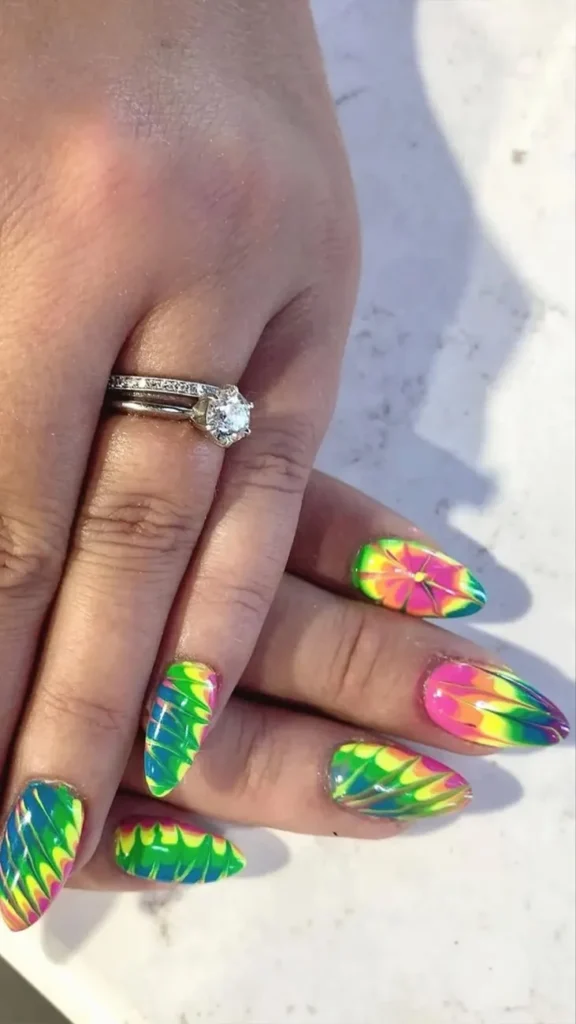 Neon Marble Nails