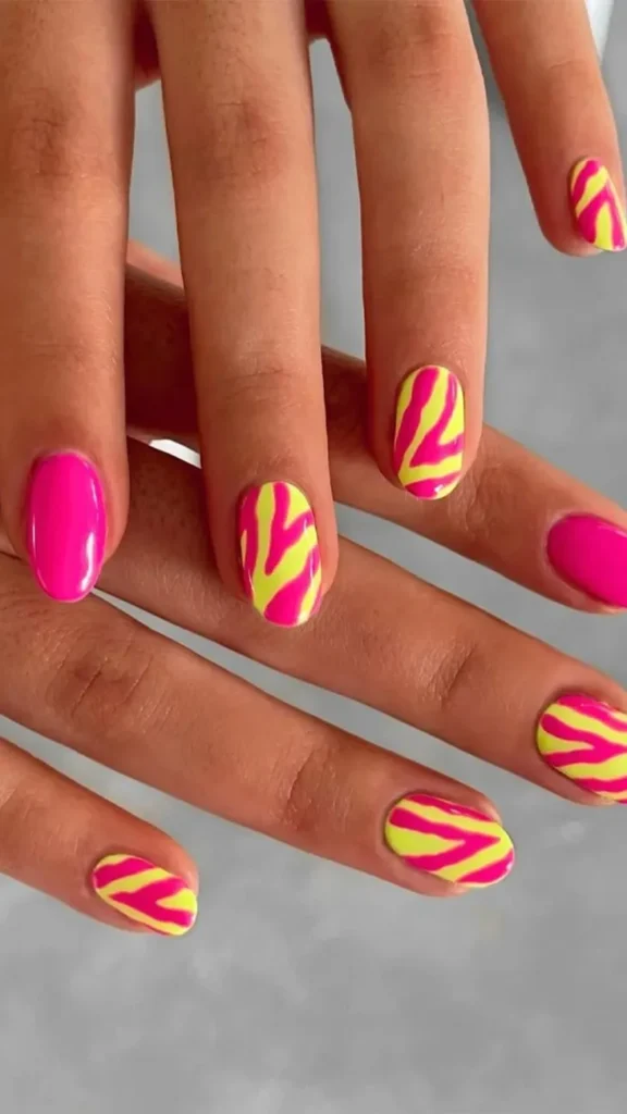 Neon Zebra Stripes Summer Nails