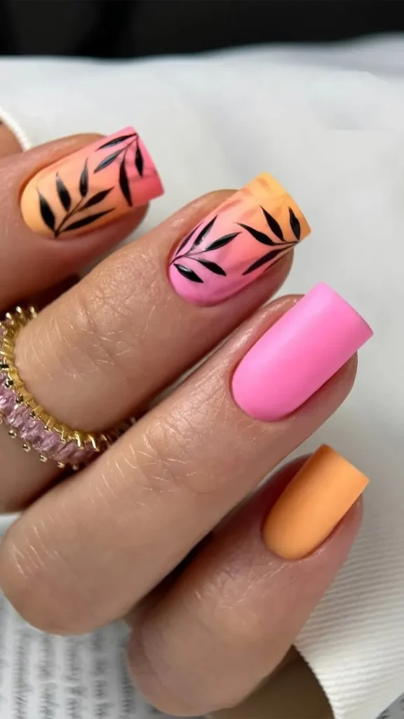 Palm Leaf Accent Nails Summer Vacation Nails