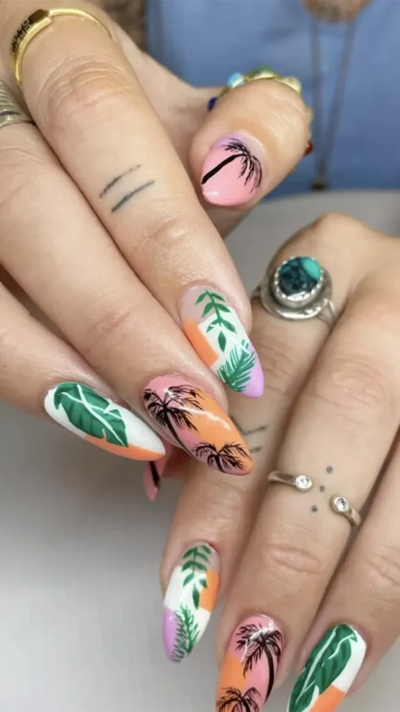 Palm Tree Paradise summer nail