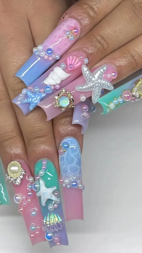 Pastel Beach Vibes Nails Summer Vacation Nails