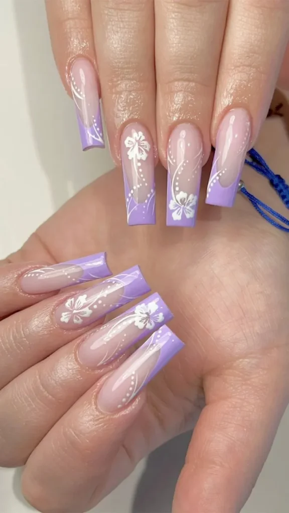 French Tip Nails with Flowers