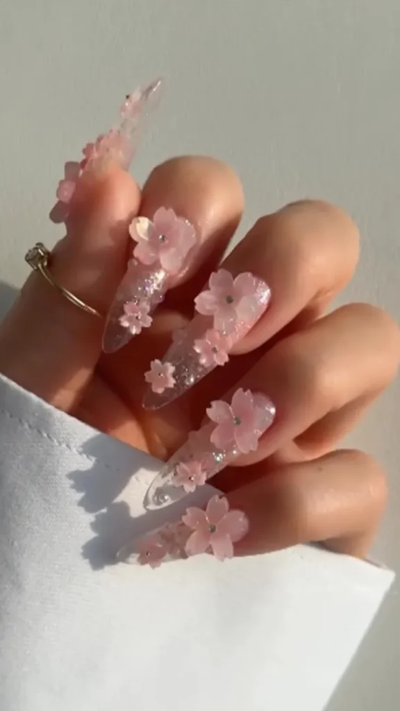Sakura Blossom Design Summer Nails