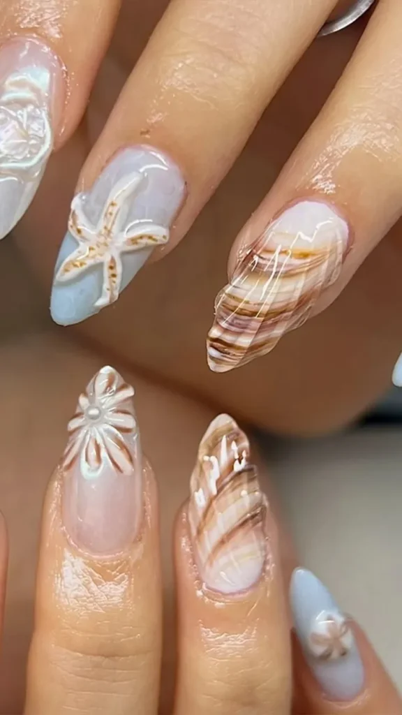 Sand & Seashell Nails Summer Vacation Nail