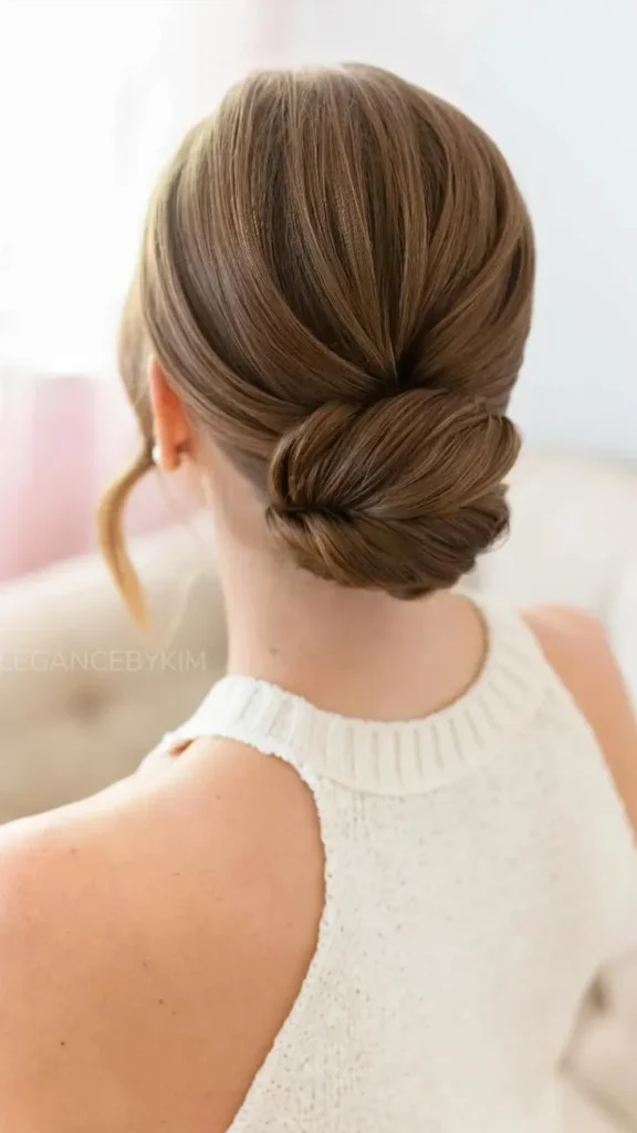 Sleek Low Chignon with Side Braid Hairstyle