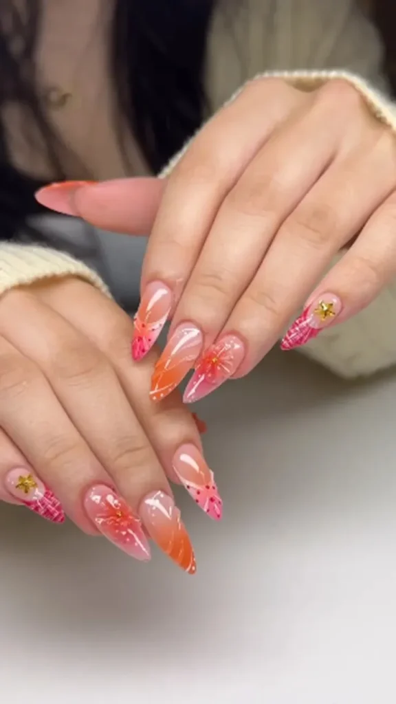 French Tip Nails with Flowers