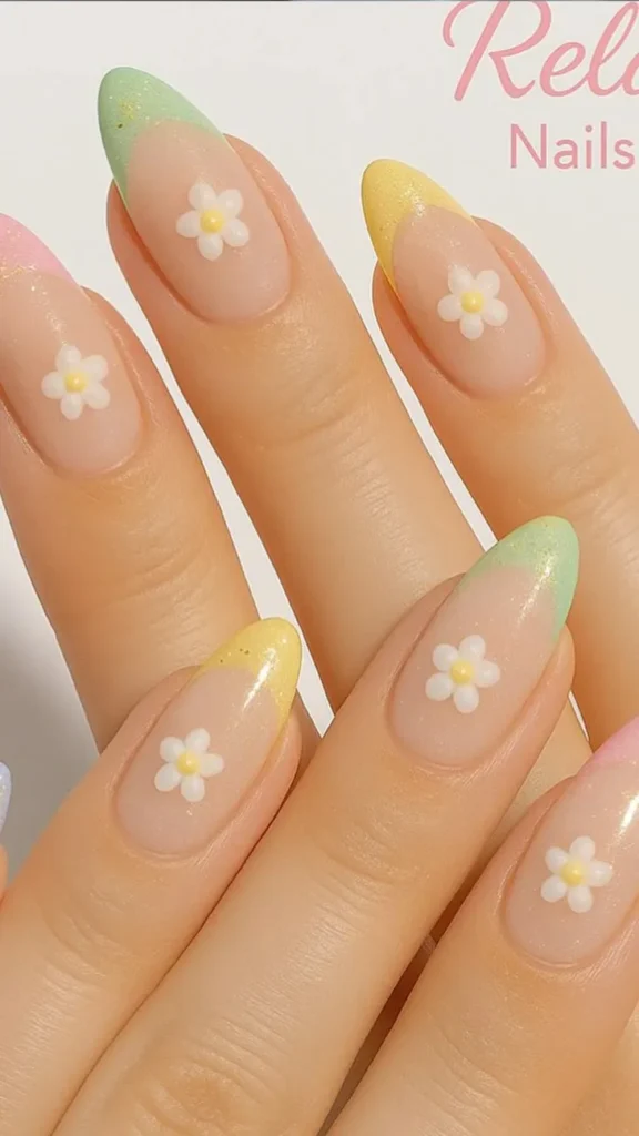 French Tip Nails with Flowers