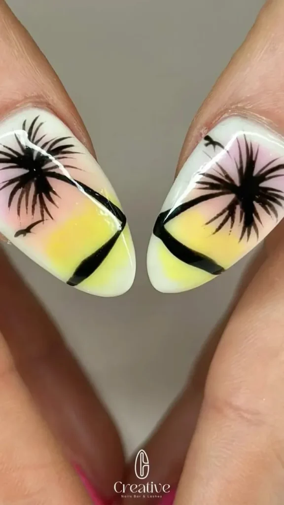 Sunset Palm Summer Vacation Nails
