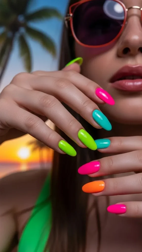 Tropical Neon Vibes Tropical Summer Nail