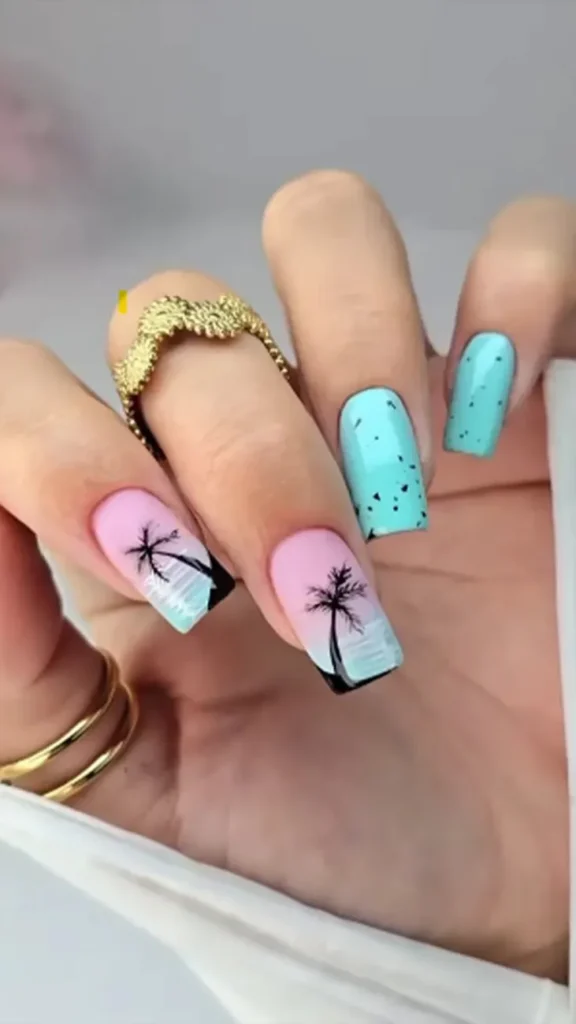 Tropical Palm Tree Nails Summer Vacation Nail