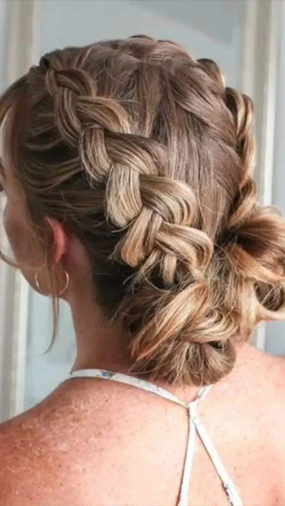 Twisted Pigtails into Low Bun Dance Hairstyle