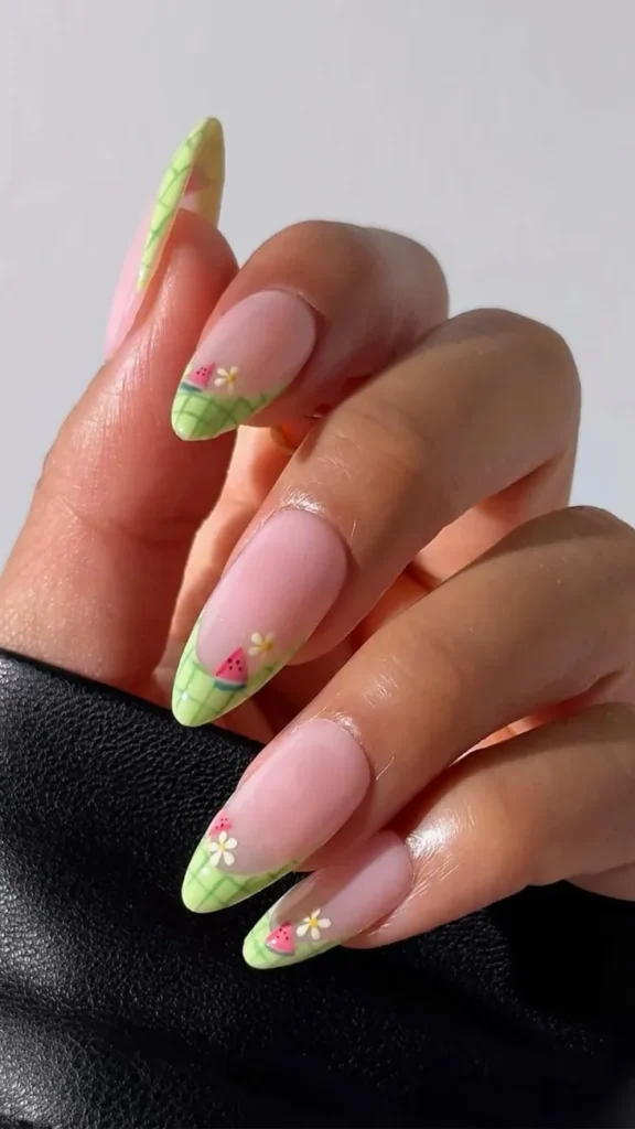 Watermelon French Tips Tropical Summer Nail