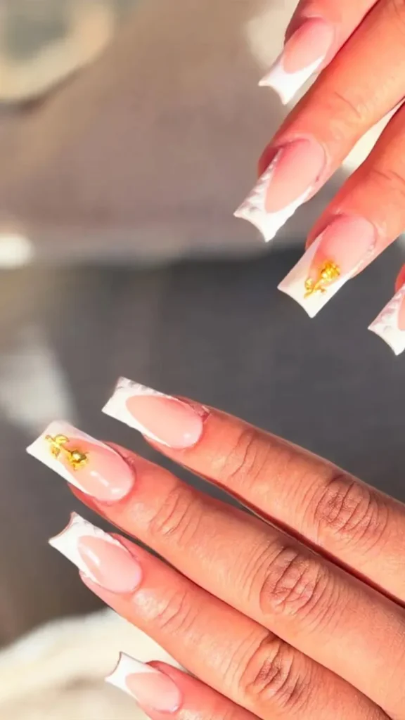 French Tip Nails with Flowers