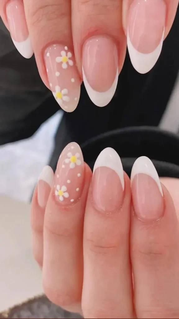 French Tip Nails with Flowers