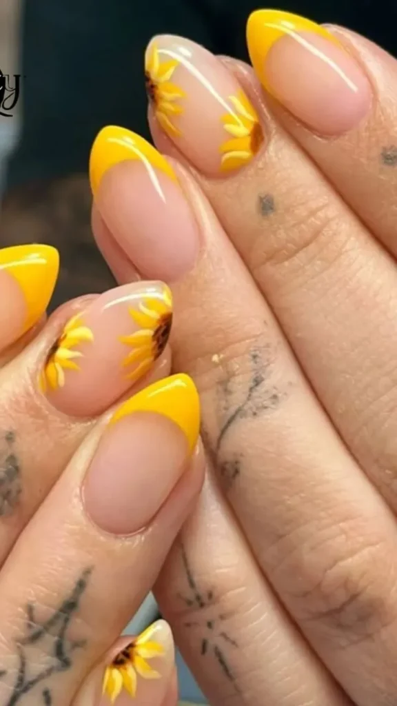French Tip Nails with Flowers