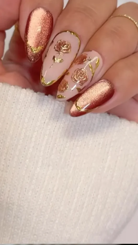 Summer Peachy Rose Chrome Nails