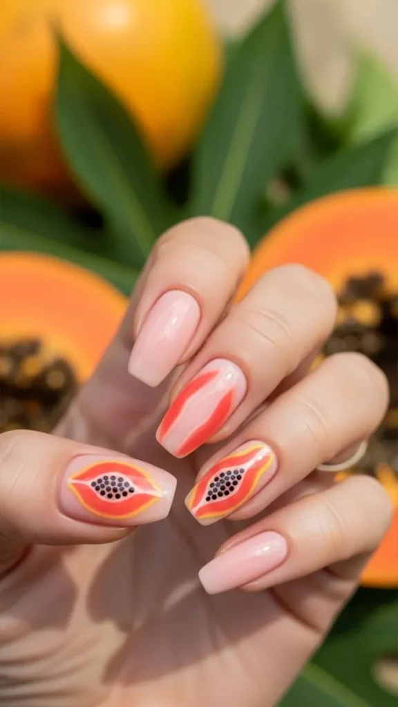 Summer Pastel Papaya Pink Nails