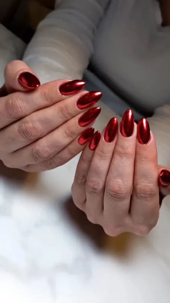 Summer Candy Apple Red Chrome Nails