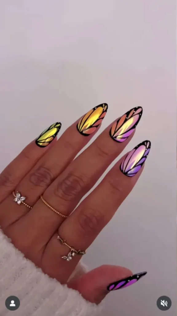 Summer Butterfly Chrome Accents Nails