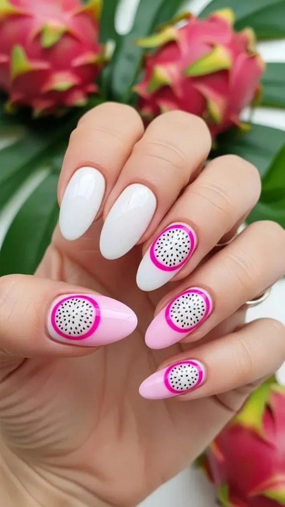 Dragon Fruit Vibes Summer Pastel Nails