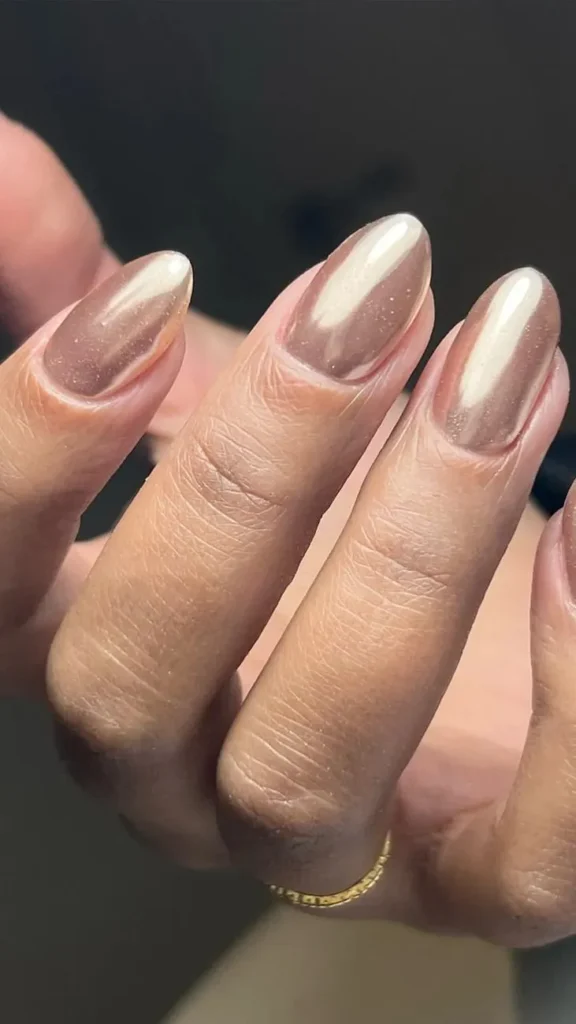 Summer Champagne Nude Chrome Nails